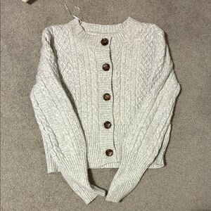 White knitted cardigan sweater